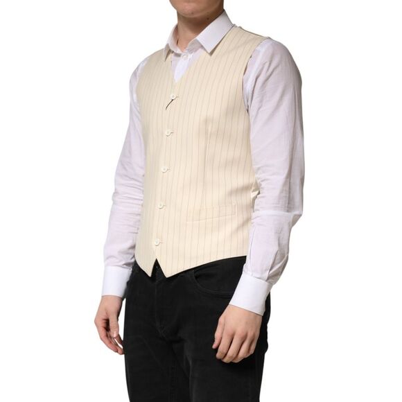 Dolce & Gabbana Beige Stripes Wool Dress Men Waistcoat Men's Vest